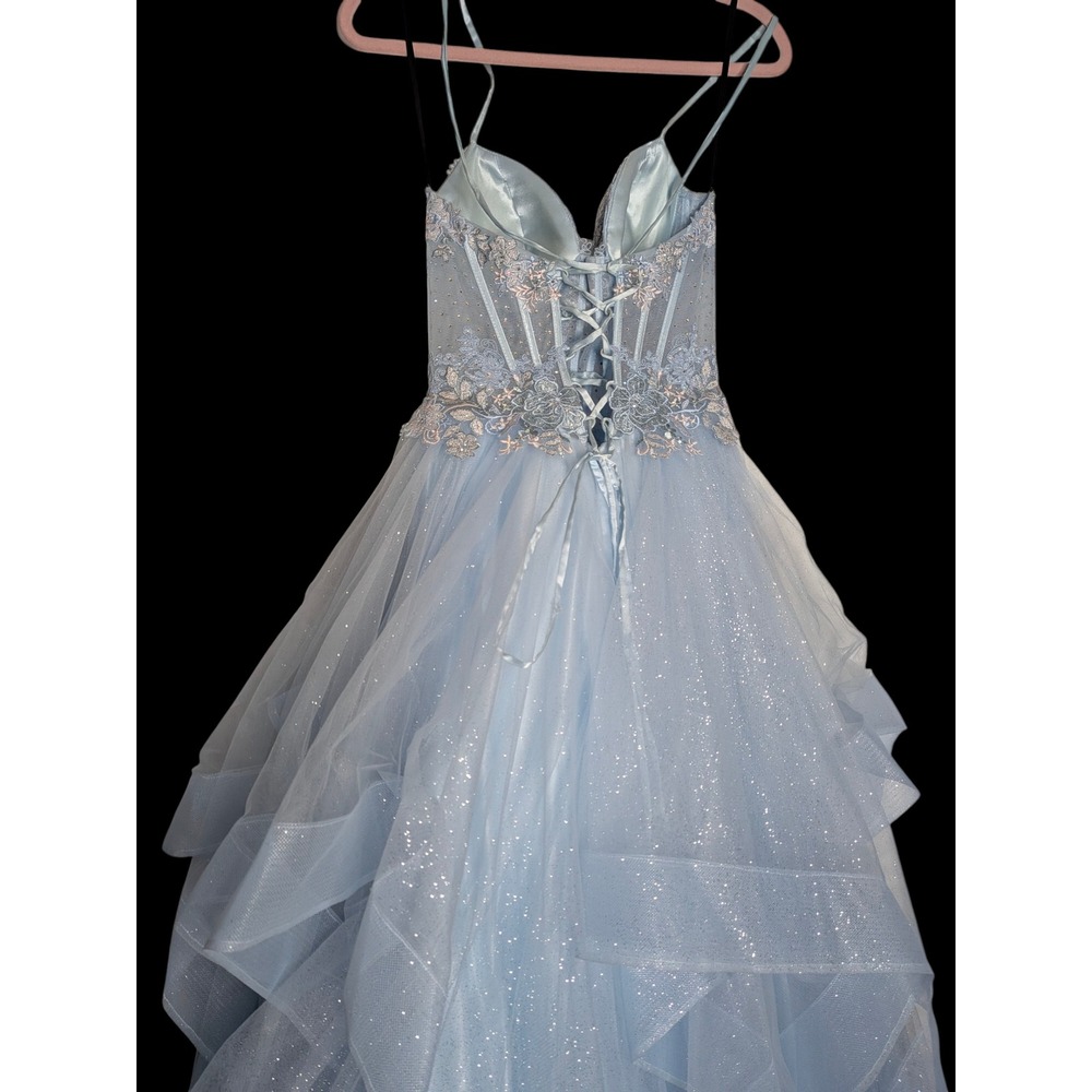 Light Blue Prom Dress‎ Corset Back Embroidered Princess Formal Ball Gown Size 6 - Picture 15 of 16